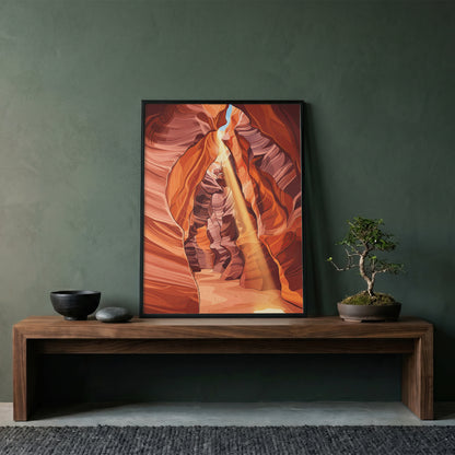Antelope Canyon Sunbeam Slot Canyon Art Print, Arizona Swirling Red Sandstone, Southwest Nature Poster