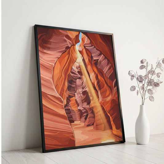 Antelope Canyon Sunbeam Slot Canyon Art Print, Arizona Swirling Red Sandstone, Southwest Nature Poster
