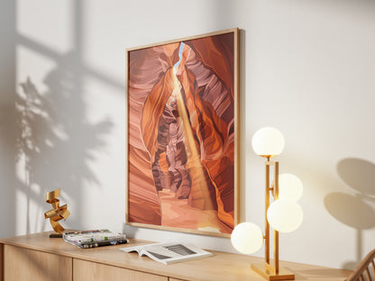 Antelope Canyon Sunbeam Slot Canyon Art Print, Arizona Swirling Red Sandstone, Southwest Nature Poster