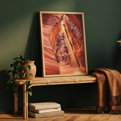 Antelope Canyon Sunbeam Slot Canyon Art Print, Arizona Swirling Red Sandstone, Southwest Nature Poster