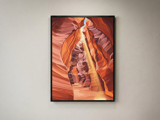 Antelope Canyon Sunbeam Slot Canyon Art Print, Arizona Swirling Red Sandstone, Southwest Nature Poster