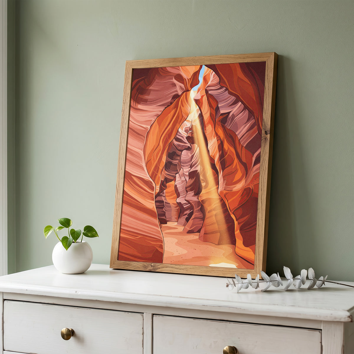 Antelope Canyon Sunbeam Slot Canyon Art Print, Arizona Swirling Red Sandstone, Southwest Nature Poster
