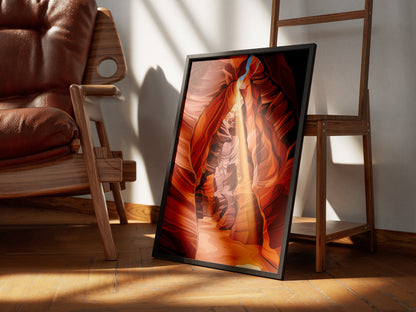 Antelope Canyon Sunbeam Slot Canyon Art Print, Arizona Swirling Red Sandstone, Southwest Nature Poster