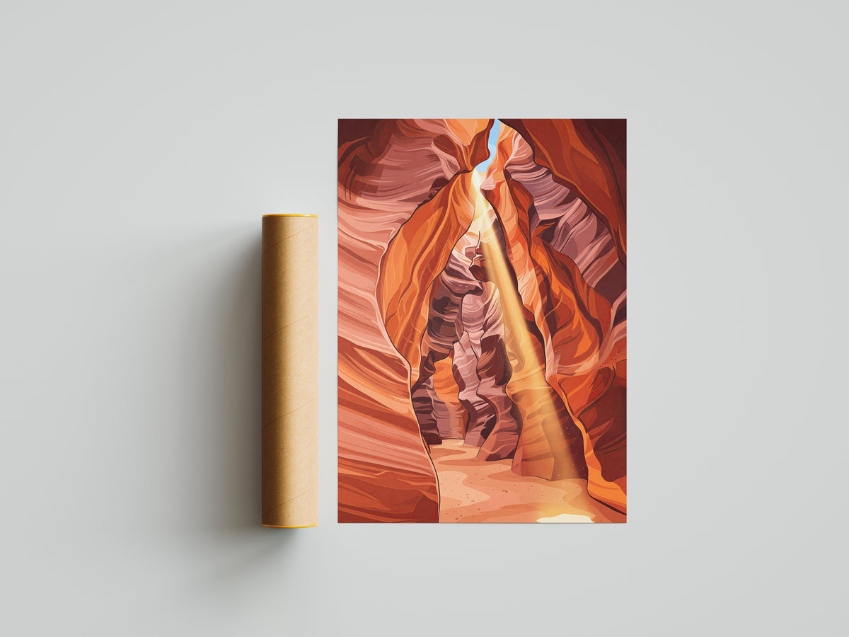 Antelope Canyon Sunbeam Slot Canyon Art Print, Arizona Swirling Red Sandstone, Southwest Nature Poster