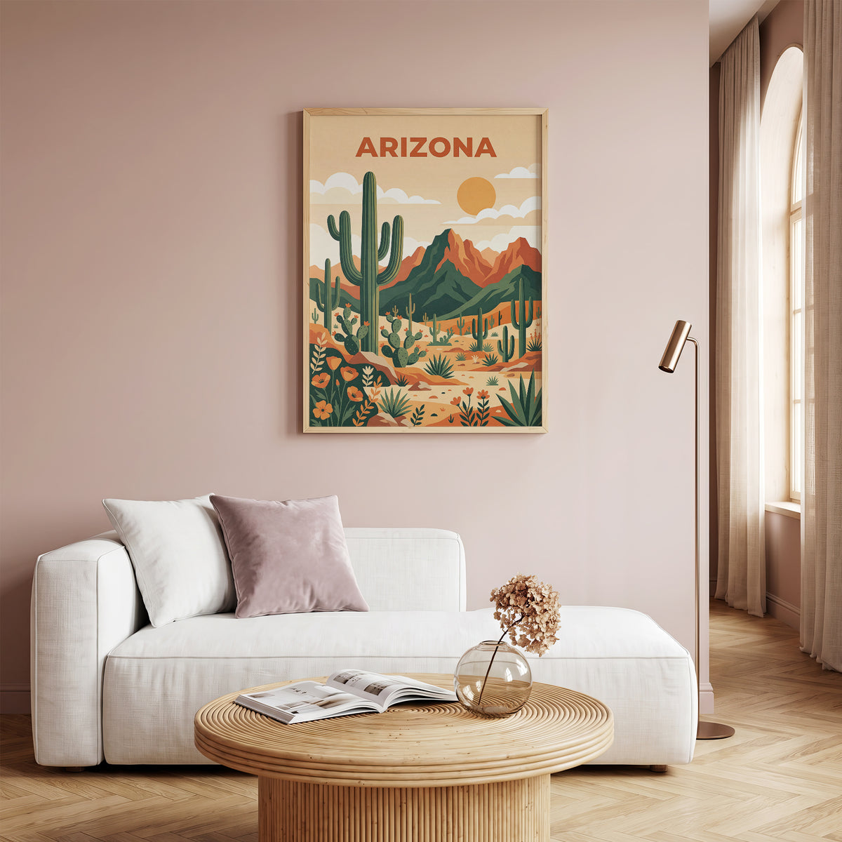 Vintage Arizona Desert Saguaro Cactus Travel Poster