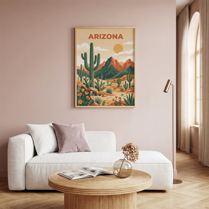 Vintage Arizona Desert Saguaro Cactus Travel Poster