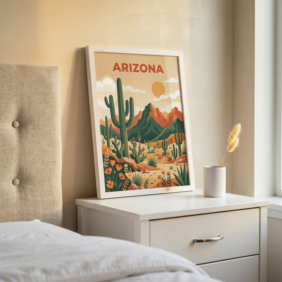 Vintage Arizona Desert Saguaro Cactus Travel Poster