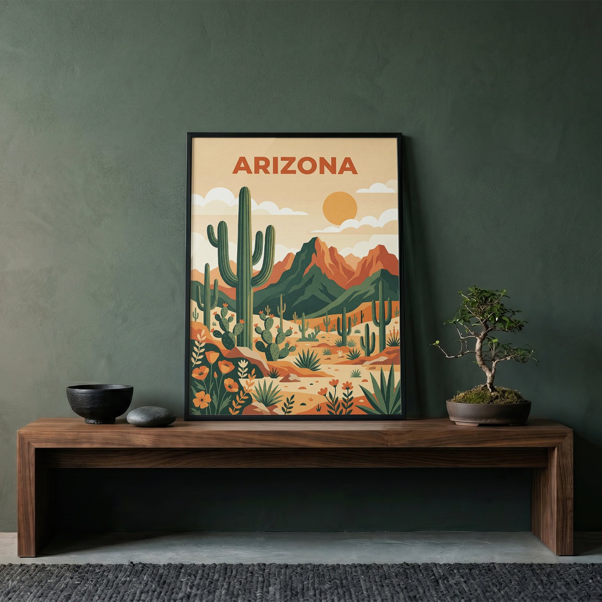 Vintage Arizona Desert Saguaro Cactus Travel Poster