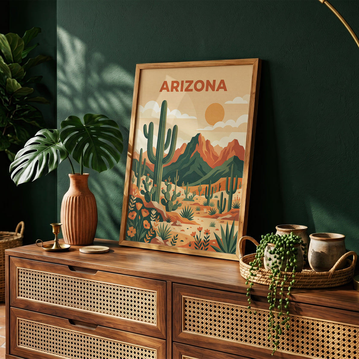 Vintage Arizona Desert Saguaro Cactus Travel Poster