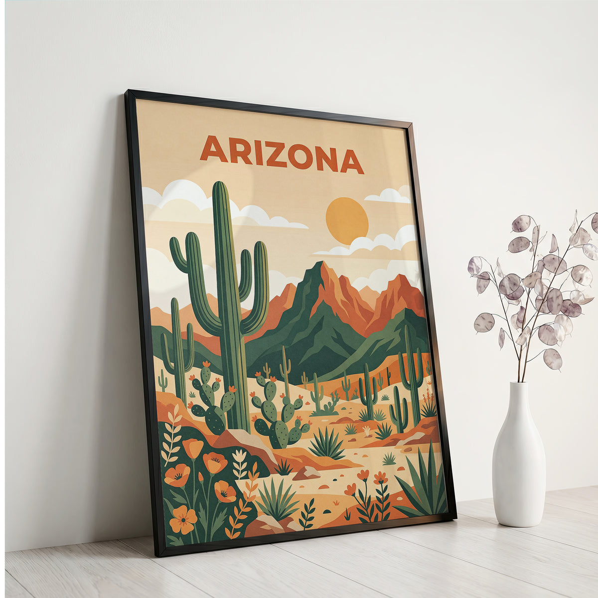 Vintage Arizona Desert Saguaro Cactus Travel Poster