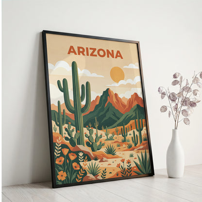 Vintage Arizona Desert Saguaro Cactus Travel Poster