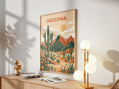 Vintage Arizona Desert Saguaro Cactus Travel Poster