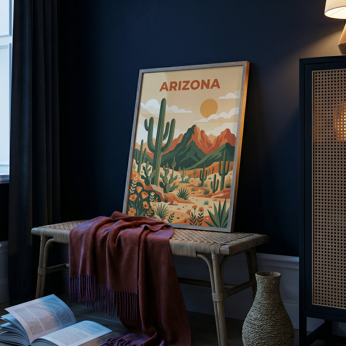 Vintage Arizona Desert Saguaro Cactus Travel Poster