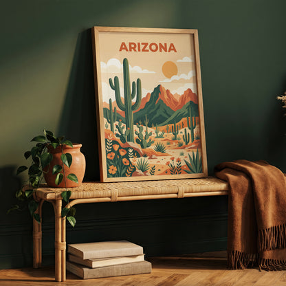 Vintage Arizona Desert Saguaro Cactus Travel Poster