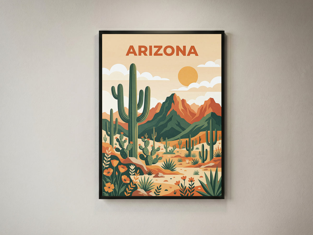 Vintage Arizona Desert Saguaro Cactus Travel Poster