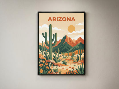Vintage Arizona Desert Saguaro Cactus Travel Poster