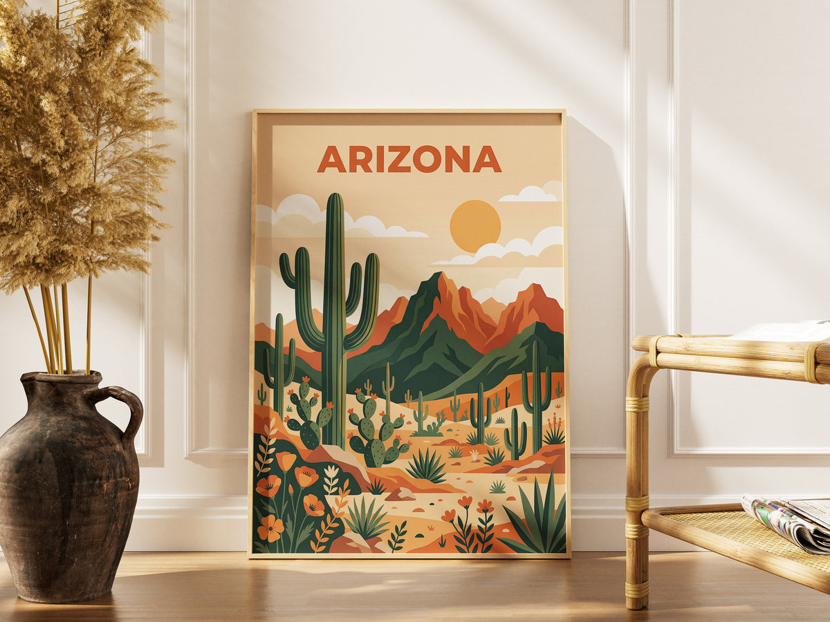 Vintage Arizona Desert Saguaro Cactus Travel Poster