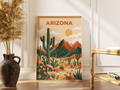 Vintage Arizona Desert Saguaro Cactus Travel Poster