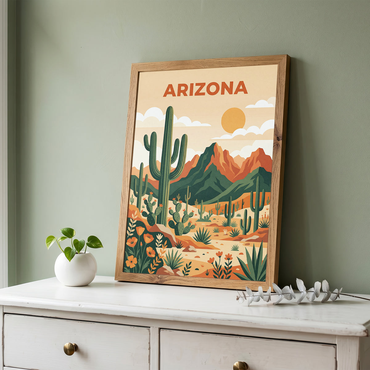 Vintage Arizona Desert Saguaro Cactus Travel Poster