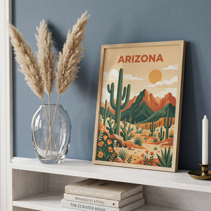 Vintage Arizona Desert Saguaro Cactus Travel Poster