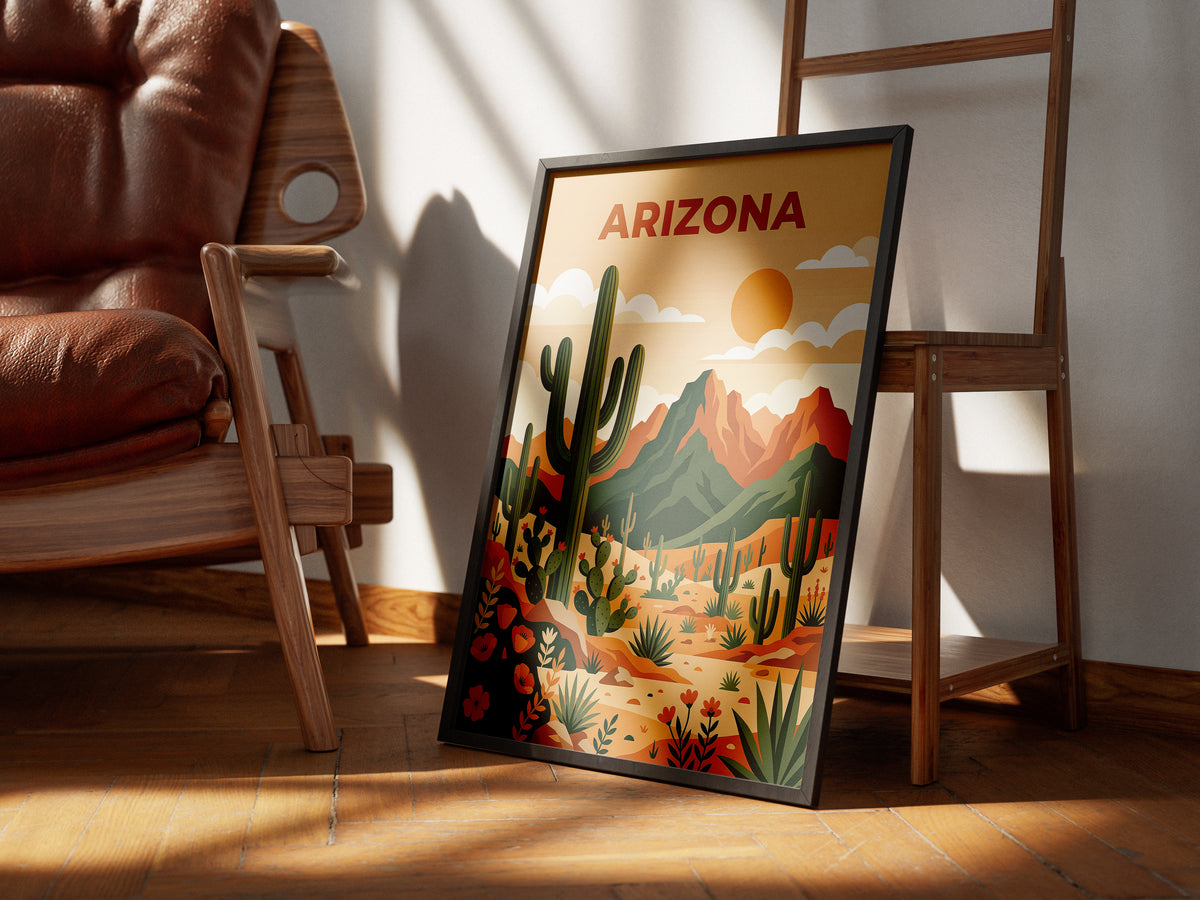 Vintage Arizona Desert Saguaro Cactus Travel Poster