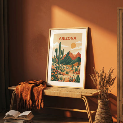 Vintage Arizona Desert Saguaro Cactus Travel Poster