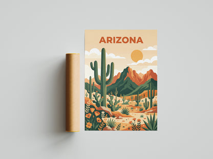 Vintage Arizona Desert Saguaro Cactus Travel Poster