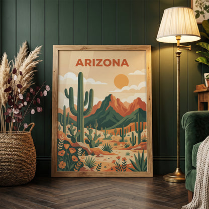 Vintage Arizona Desert Saguaro Cactus Travel Poster