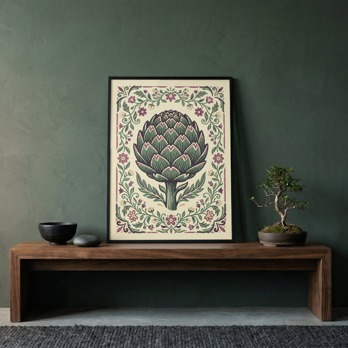 Vintage Botanical Artichoke Stem Study Art Print