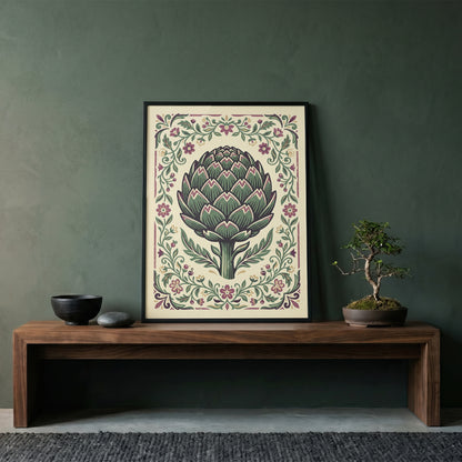 Vintage Botanical Artichoke Stem Study Art Print