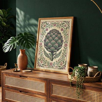 Vintage Botanical Artichoke Stem Study Art Print