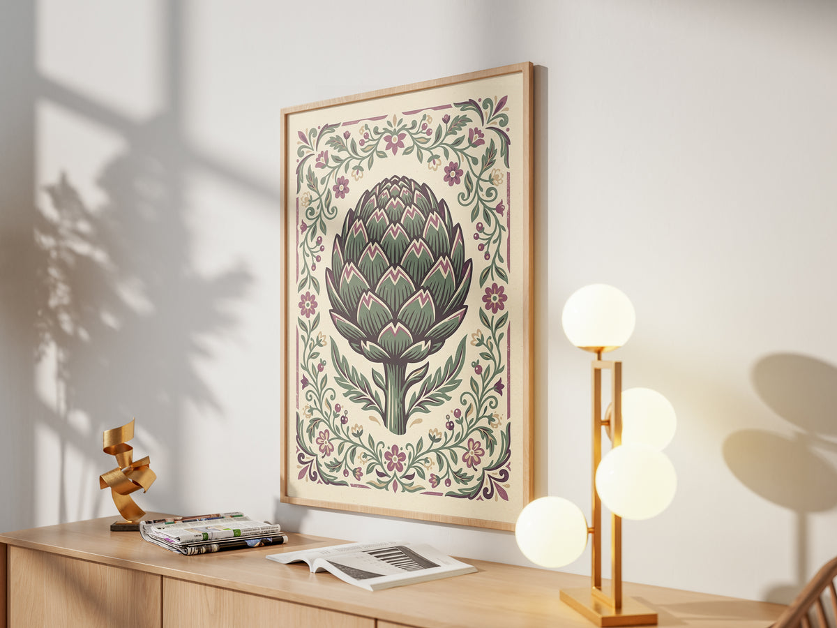 Vintage Botanical Artichoke Stem Study Art Print