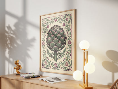Vintage Botanical Artichoke Stem Study Art Print