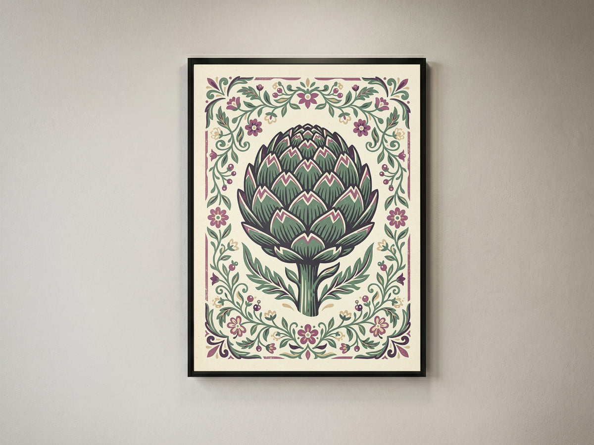 Vintage Botanical Artichoke Stem Study Art Print
