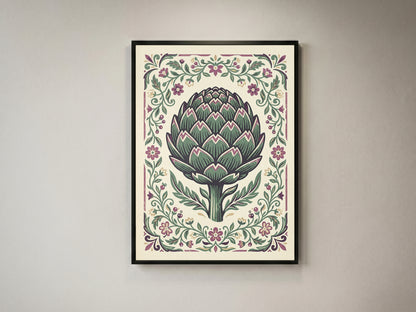 Vintage Botanical Artichoke Stem Study Art Print