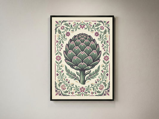 Vintage Botanical Artichoke Stem Study Art Print