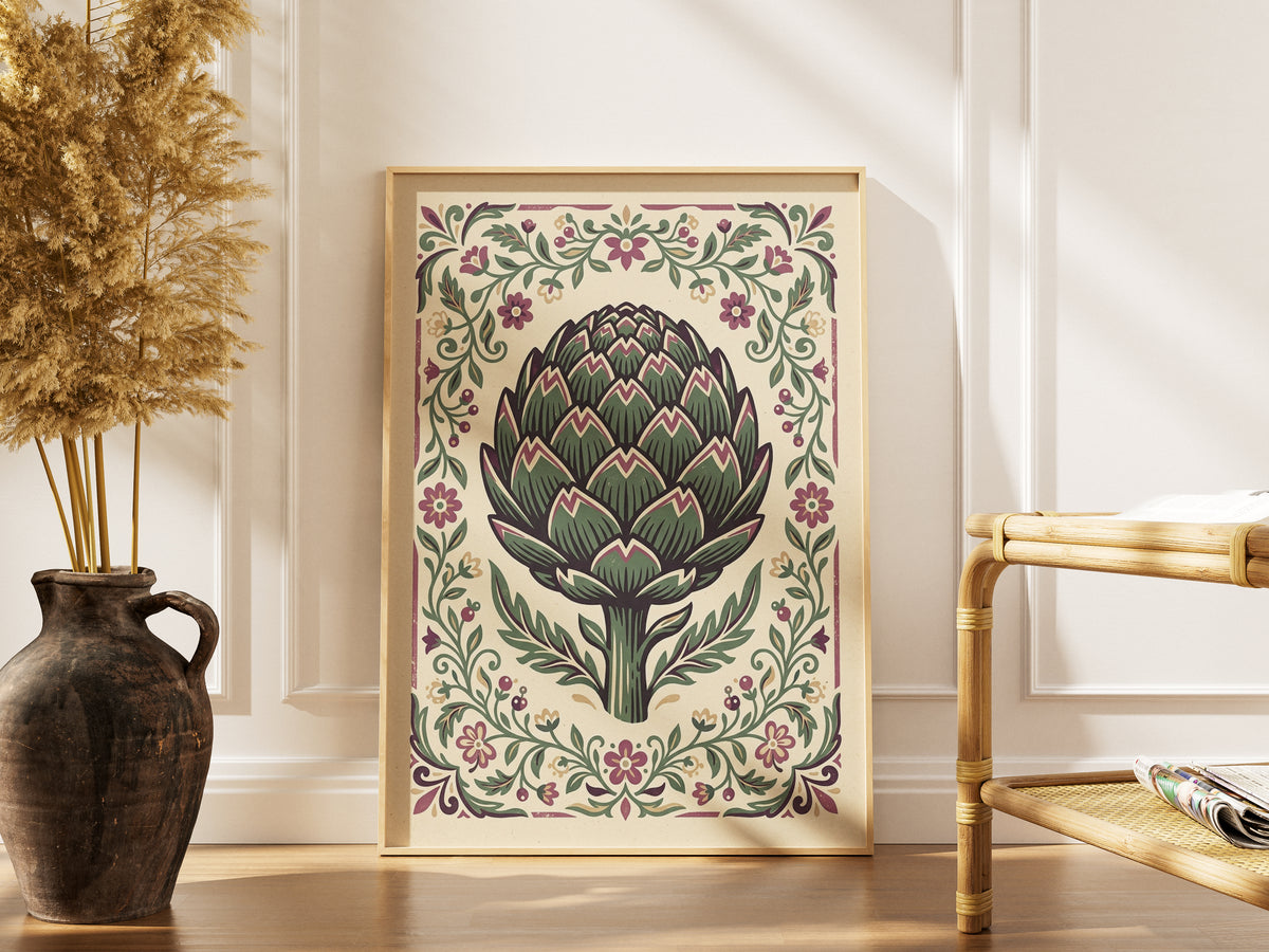 Vintage Botanical Artichoke Stem Study Art Print