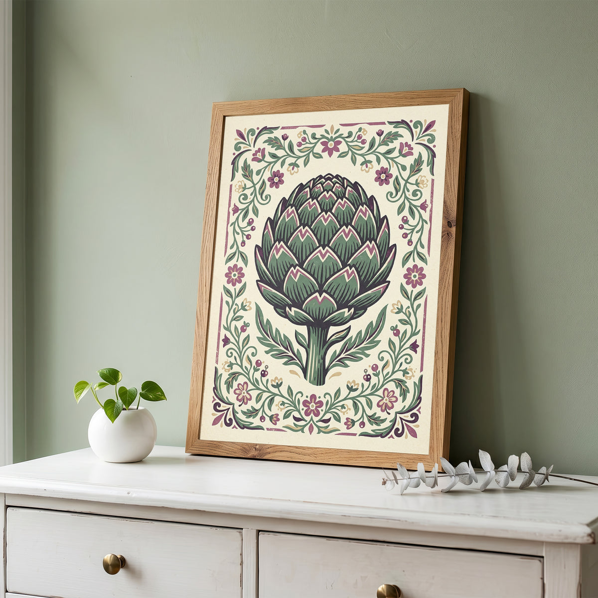 Vintage Botanical Artichoke Stem Study Art Print