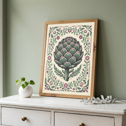 Vintage Botanical Artichoke Stem Study Art Print