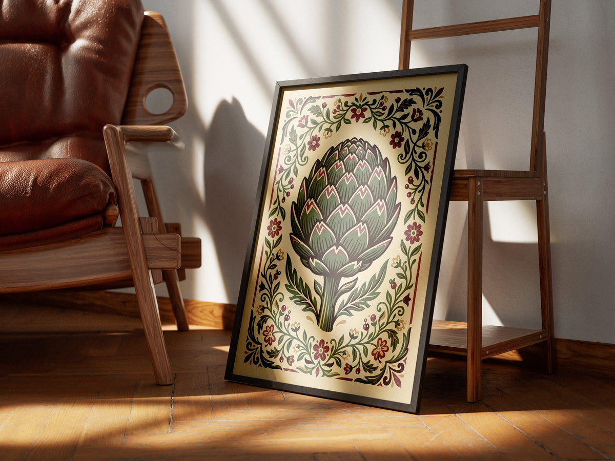 Vintage Botanical Artichoke Stem Study Art Print