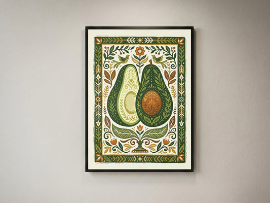 Halved Avocado Botanical Watercolor Print - Farm-to-Table Art
