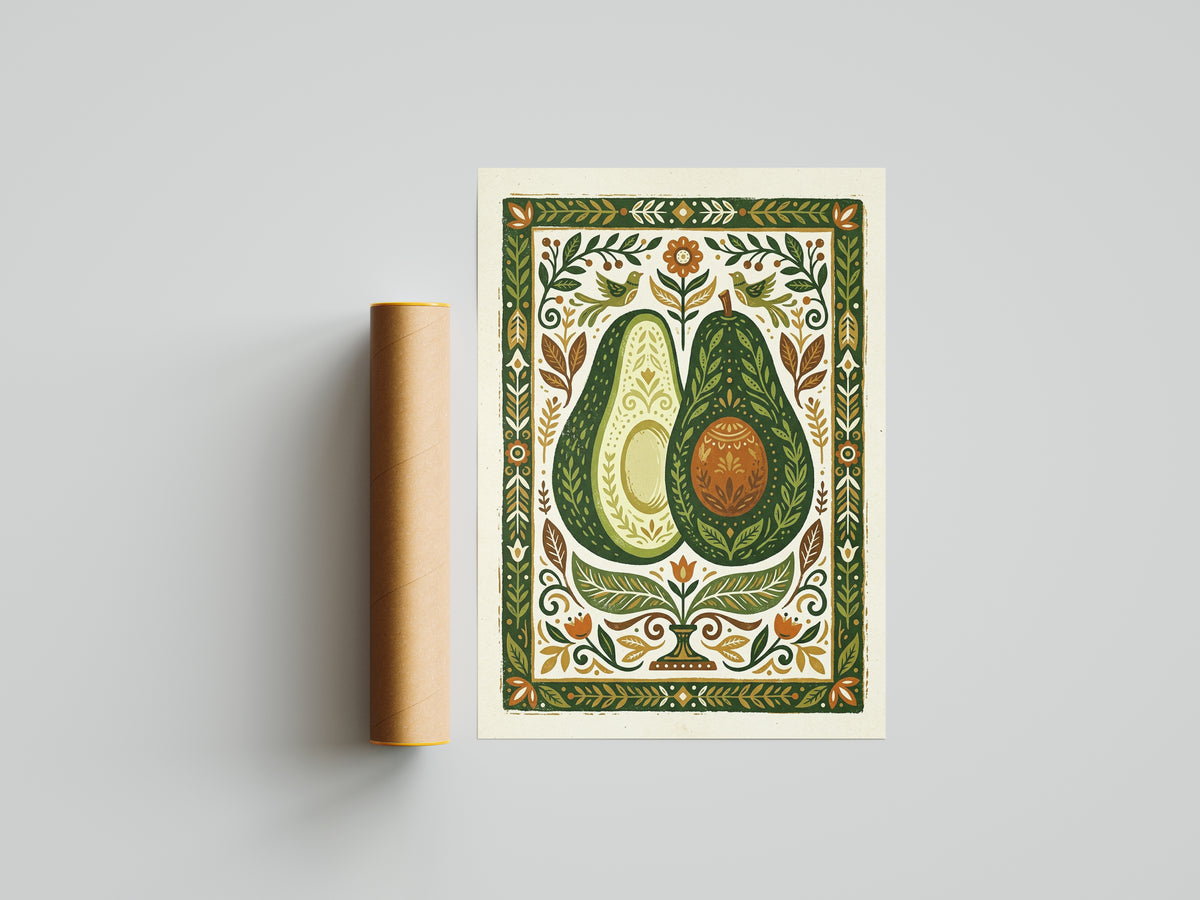 Halved Avocado Botanical Watercolor Print - Farm-to-Table Art