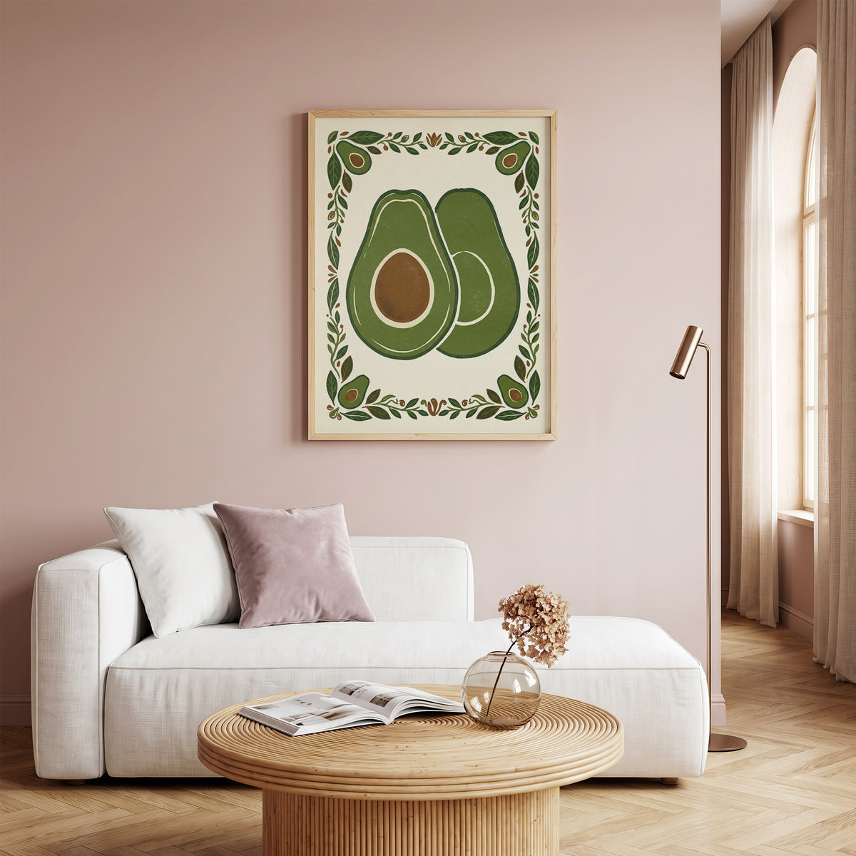 Vintage Avocado Botanical Slice Print - Rustic Kitchen Poster