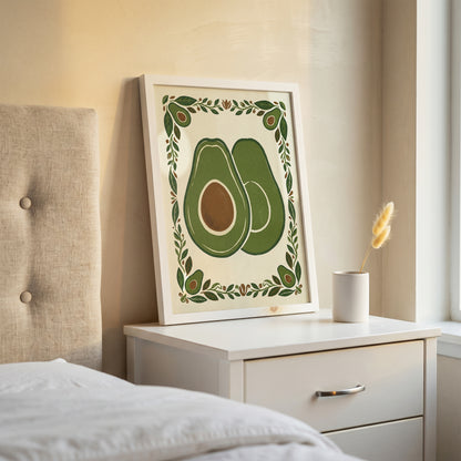 Vintage Avocado Botanical Slice Print - Rustic Kitchen Poster