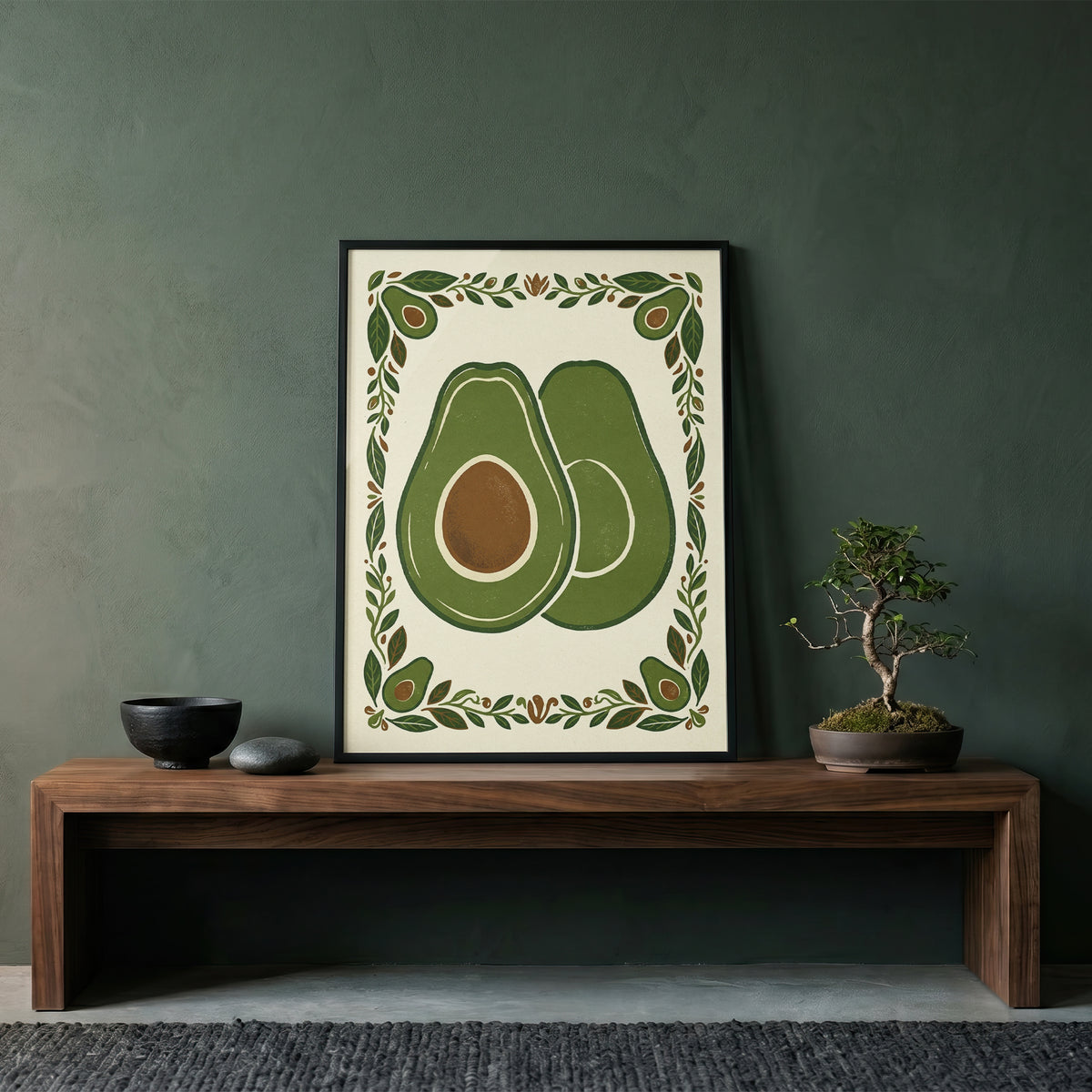 Vintage Avocado Botanical Slice Print - Rustic Kitchen Poster