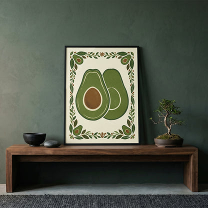 Vintage Avocado Botanical Slice Print - Rustic Kitchen Poster