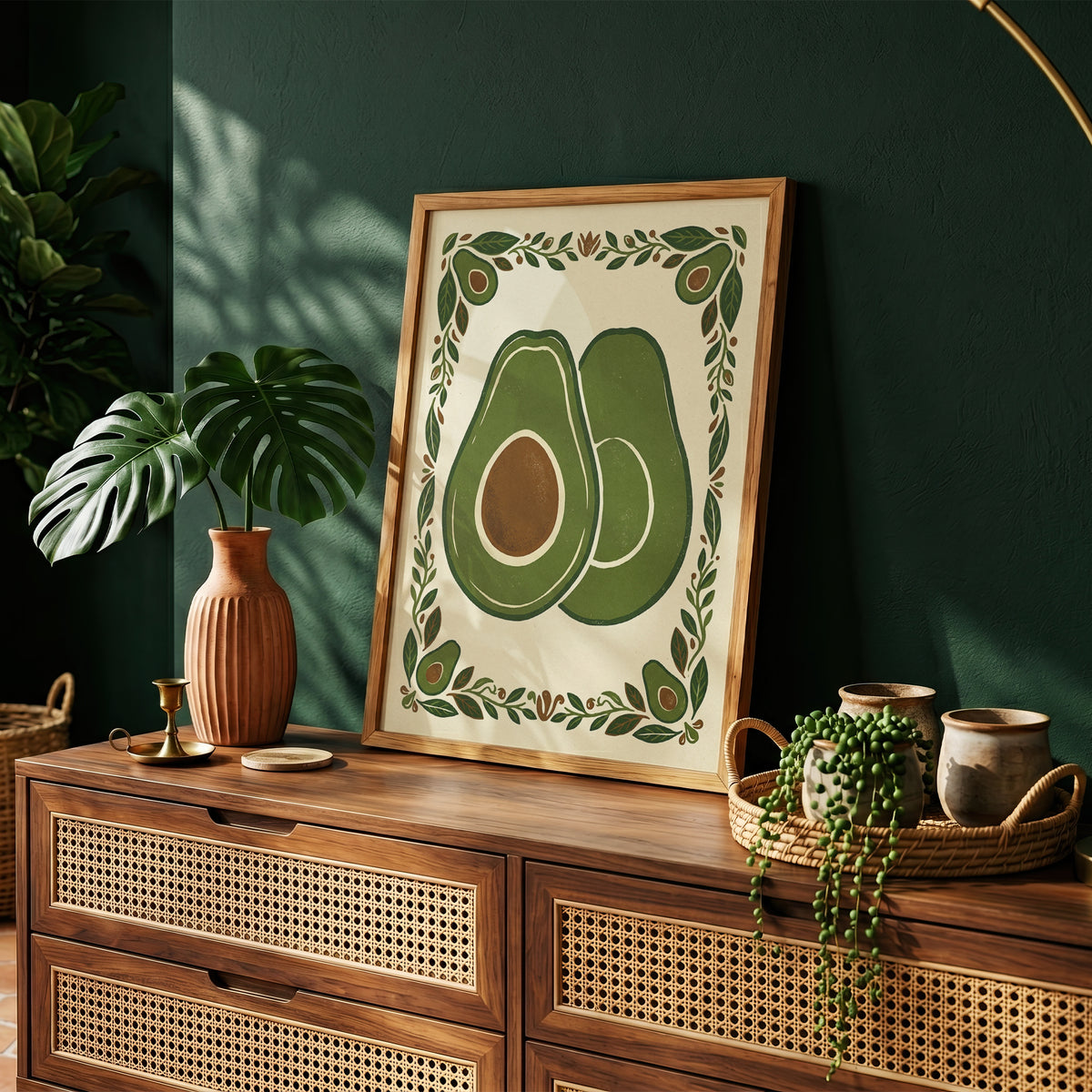 Vintage Avocado Botanical Slice Print - Rustic Kitchen Poster