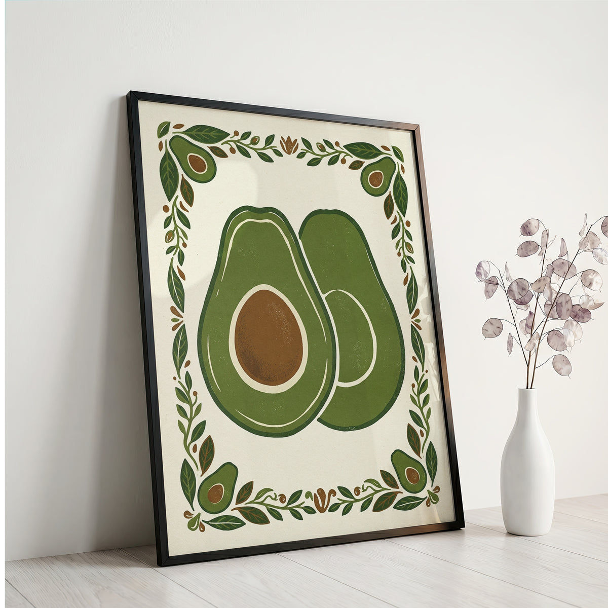 Vintage Avocado Botanical Slice Print - Rustic Kitchen Poster