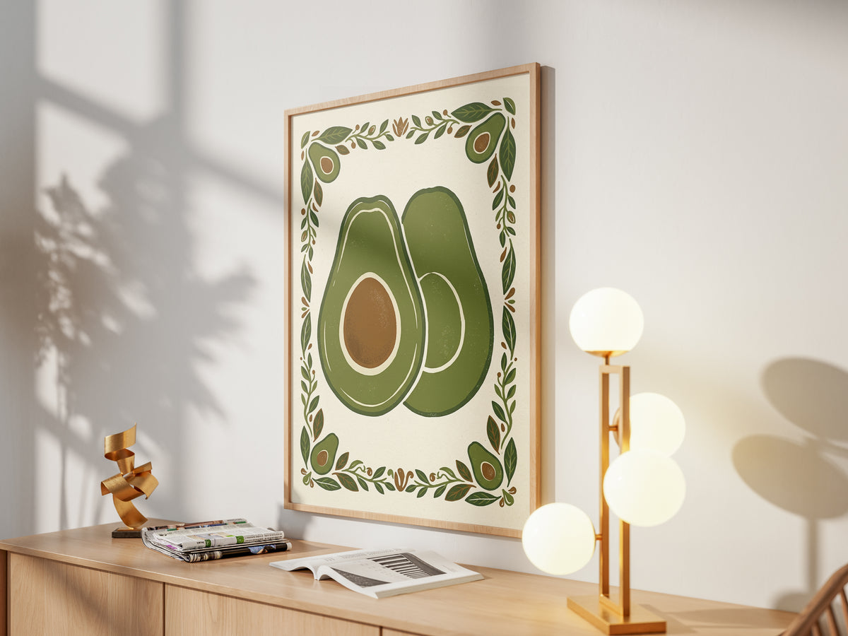 Vintage Avocado Botanical Slice Print - Rustic Kitchen Poster