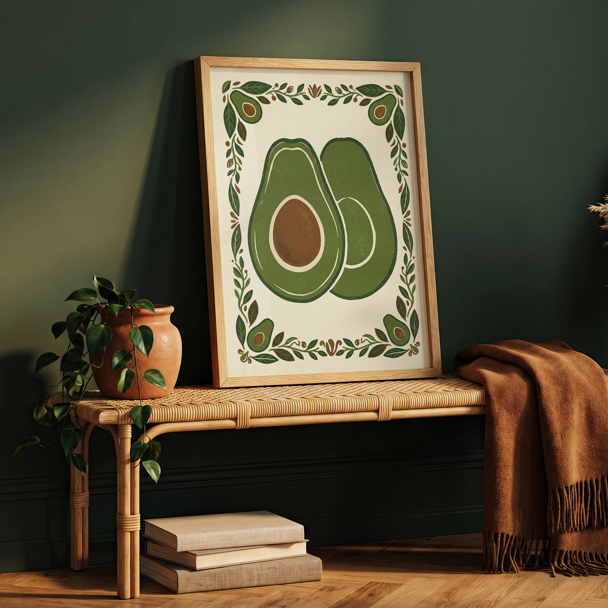 Vintage Avocado Botanical Slice Print - Rustic Kitchen Poster